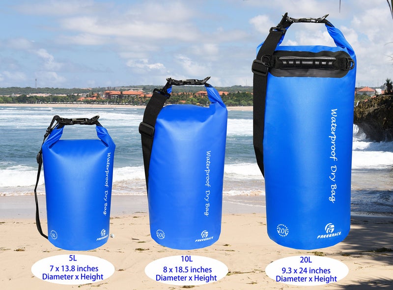 Freegrace Waterproof Dry Bags Set of 3 Dry Bag with 2 Zip Lock Seals & Detachable Shoulder Strap, Waist Pouch & Phone Case - Can Be Submerged Into Water - for Swimming (Navy Blue, 10L) - Image 2